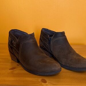 Women’s Brown Leather Slip-On Clarks Ankle Boots